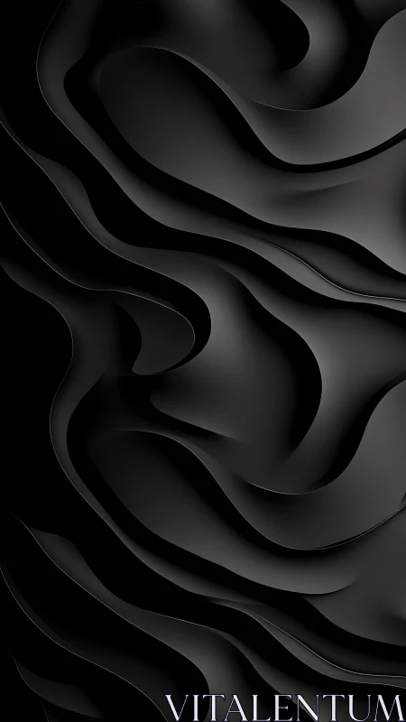 Layered black abstract waves with smooth curved surfaces.