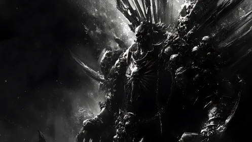 Shadow crowned warlord in fractured monochrome armor.