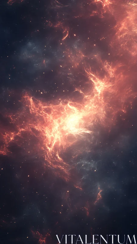 Fiery cosmic nebula glows amid deep blue interstellar void