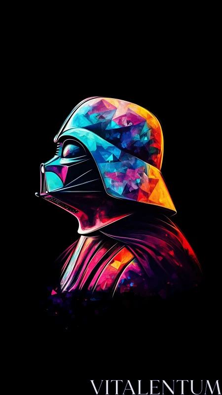 Neon polygonal sci‑fi helmet rendered in vivid chromatic gradients