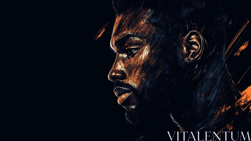 Moody male profile in expressive orange blue strokes.