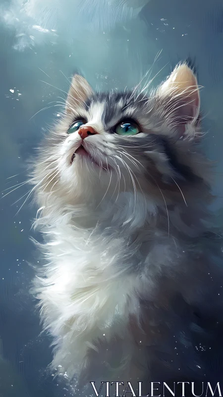Portrait of Long-Haired Feline with Cyan Eyes and Atmospheric Background