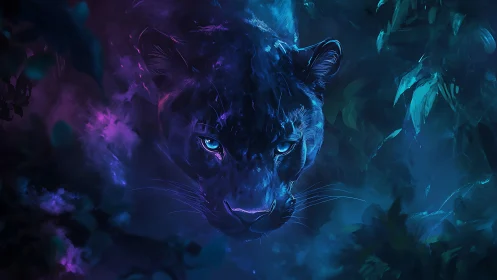Neon Phantom: Digital Leopard's Luminous Gaze.