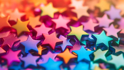 Vibrant rainbow star confetti scatters in glowing light.