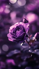 Lavender Rose Bathed in Ethereal Purple Bokeh Light.