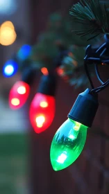 Photorealistic close-up of colorful outdoor string lights.