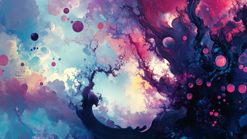 Nebulous tides swirl as cosmic ink blooms through pastel skies