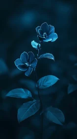 Luminescent Cerulean Floral Specimen with Articulated Leaf Morphology.
