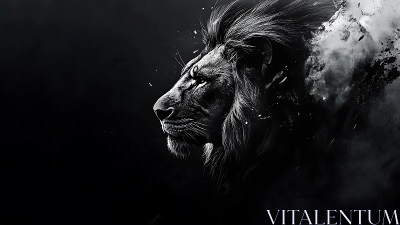 Monochrome lion profile in dramatic smoke and shadow.