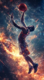 Cosmic vertical leap of basketball player in nebular plasma