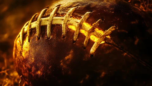 Close-up photorealistic football with dramatic sidelighting.