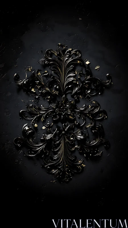 Ornate black baroque relief ornament on dark background.