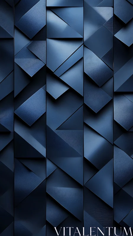 Geometric blue panels form layered vertical abstract structure