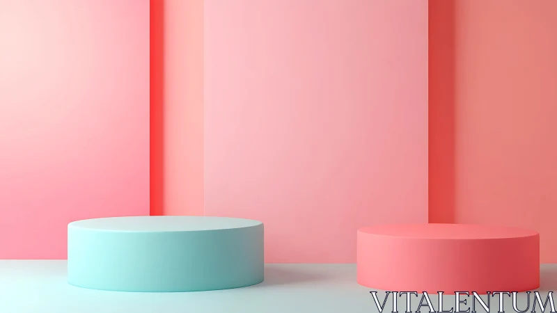 Minimalist pastel cylinders in geometric product showcase set.