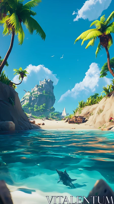 Tropical Island Paradise Rendered with Volumetric Lighting and Atmospheric Ocean Water