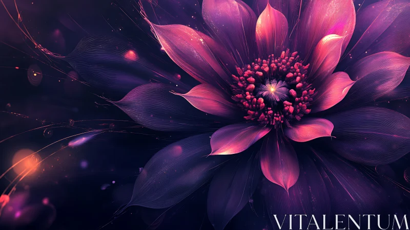 Luminous macro blossom in radiant neon digital painting.