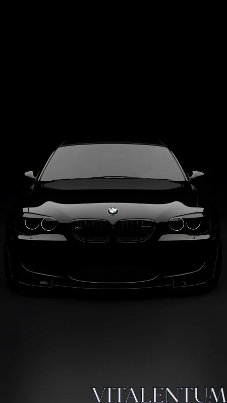 Sleek black BMW front view glowing in soft studio light.