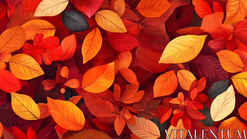 Autumn foliage pattern with layered red and orange leaves.