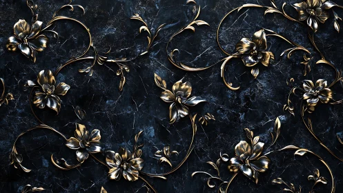 Gilded Night Vines Curl Across Midnight Marble Bloomscape.
