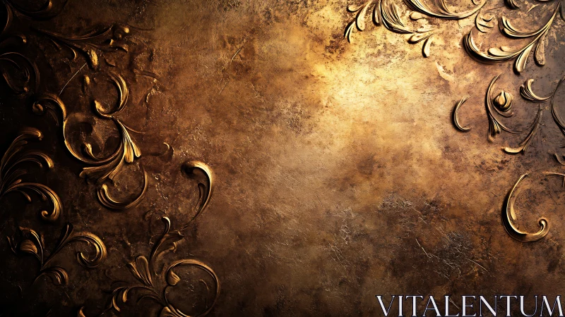 Gold ornamental flourishes frame textured bronze surface.