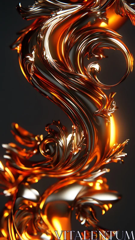 Molten baroque scrollwork in luminous orange chrome.