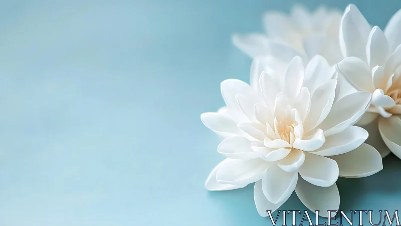 White Blooming Flowers Against Serene Blue Background.