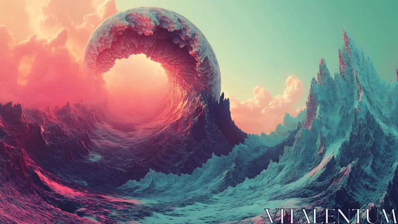 Surreal cosmic wave tunnel opens in neon dawn sky