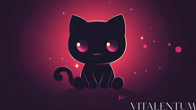 Black cat illustration rendered with neon pink gradient background.