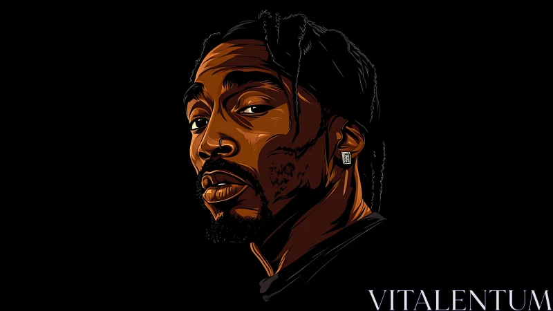 Digital side portrait depicts male figure on black background