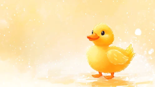 Sunlit fluffball duckling strolling through golden sparkles.