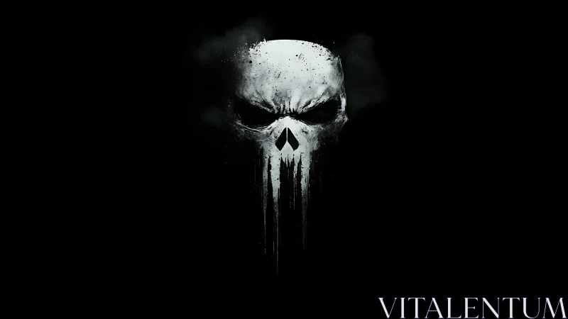 Striking white skull symbol emerges boldly from dark shadows