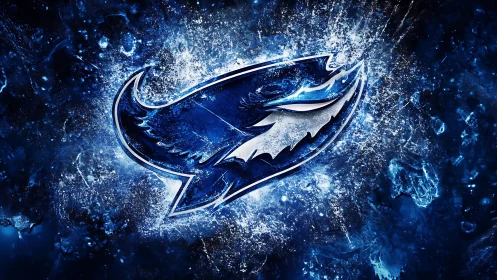 Shark-shaped metallic logo floats in blue explosive splash