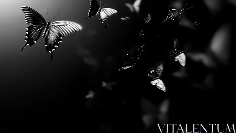 Nocturne of luminous butterflies adrift on velvet dark.