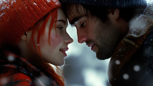Winter's Tender Moment: Two Souls Converge in Frosted Intimacy.