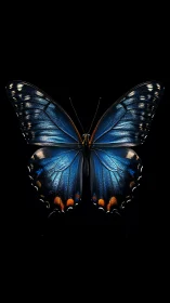 Symmetrical iridescent blue butterfly rendered with high specular detail