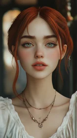 Red haired young woman rendered in detailed digital portrait