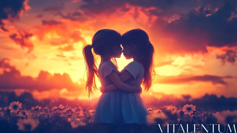 Dual-Figure Silhouette Against Chromatic Gradient Sunset.