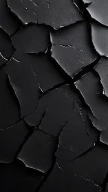 Matte black cracked surface forms abstract dark pattern.