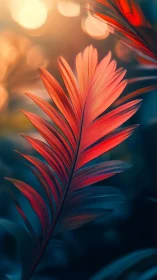 Sunset-kissed crimson frond whispers through teal shadows