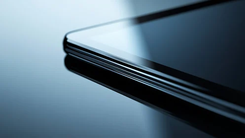 Sleek tablet edge reflects minimalist, high-tech elegance.