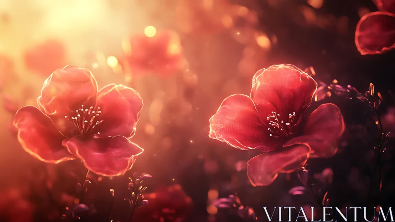 Red Flowers With Backlighting in Golden Hour Setting