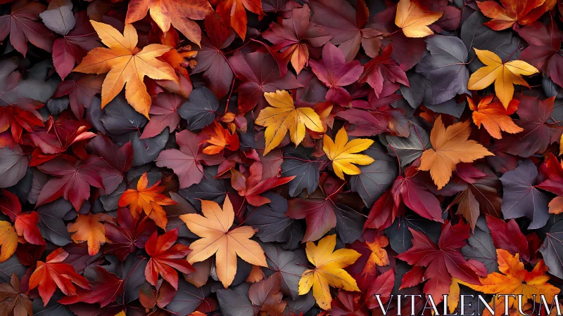 Crimson ivy and maple leaves quietly rehearse autumn fireworks
