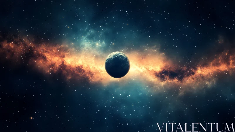 Lone twilight planet cutting through a blazing star river.