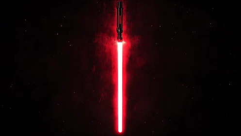 Crimson sci fi energy sword igniting in deep cosmic void.