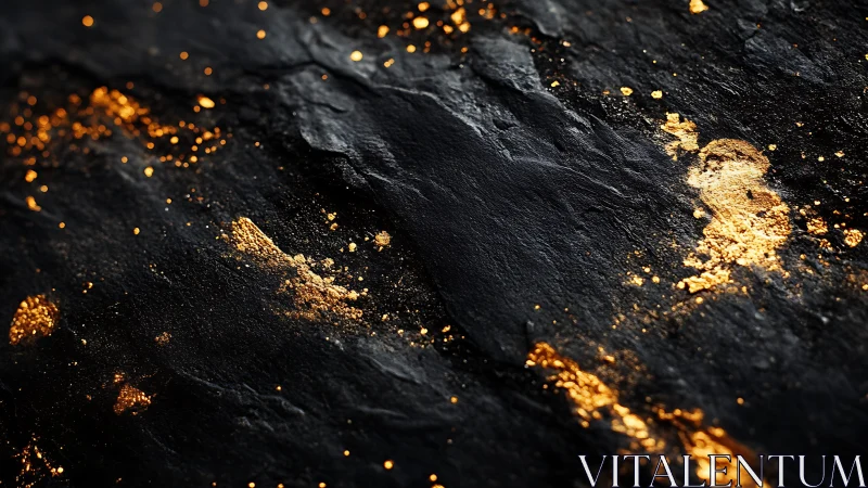 Abstract black slate texture with scattered golden powder accents.