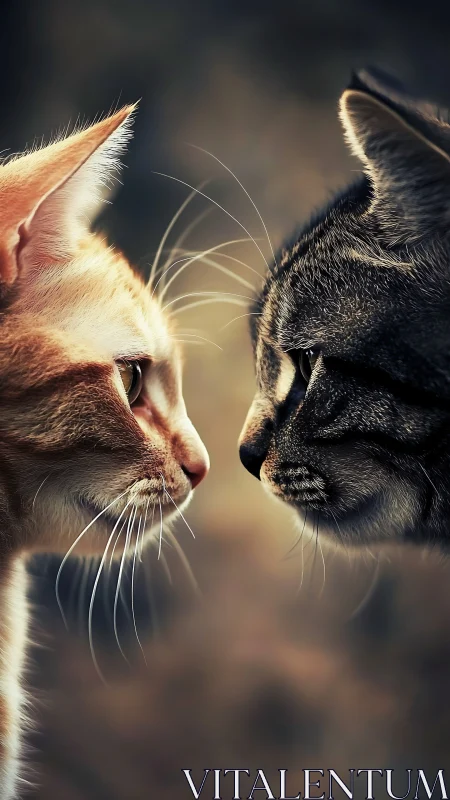 Two Cats Face to Face in Warm Golden Light.