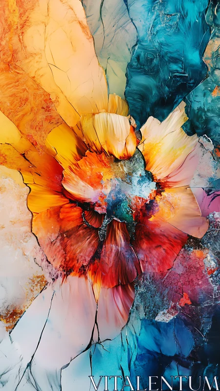 Exploding abstract flower reveals molten core and fractured glass