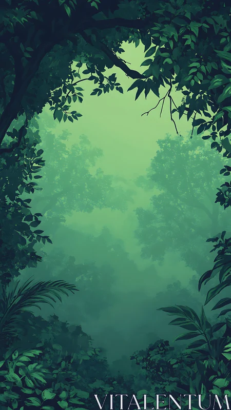 Forest canopy composition with filtered illumination.