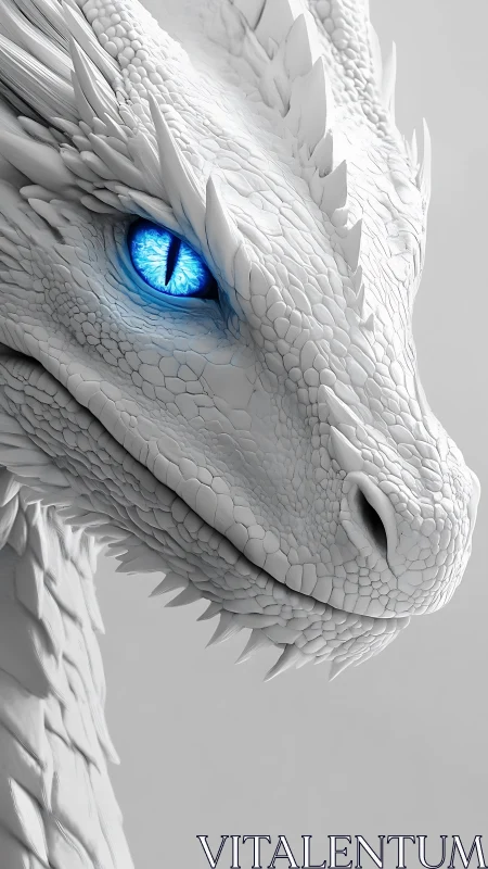 White dragon head render shows detailed scales and blue eye