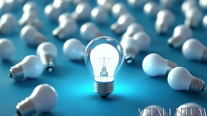 Photorealistic lightbulb centerpiece with selective focus depth.